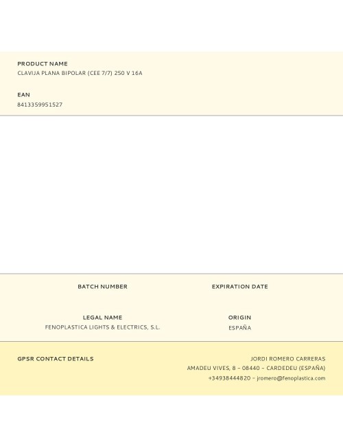 Clavija plana bipolar (cee 7/7) 250 v 16a