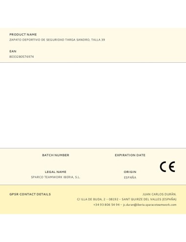 Zapato deportivo de seguridad targa sandro, talla 39