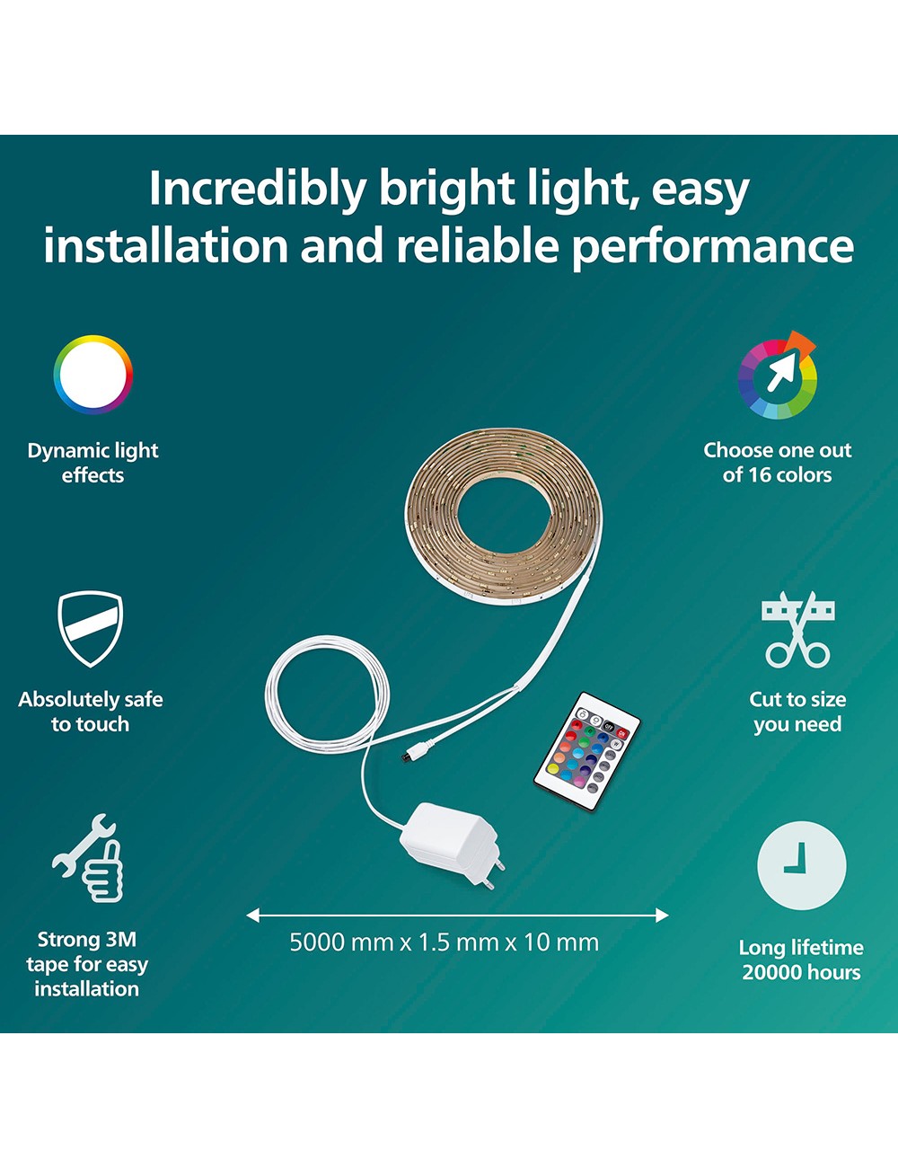 Tira led rgb con mando ip20, 5 m