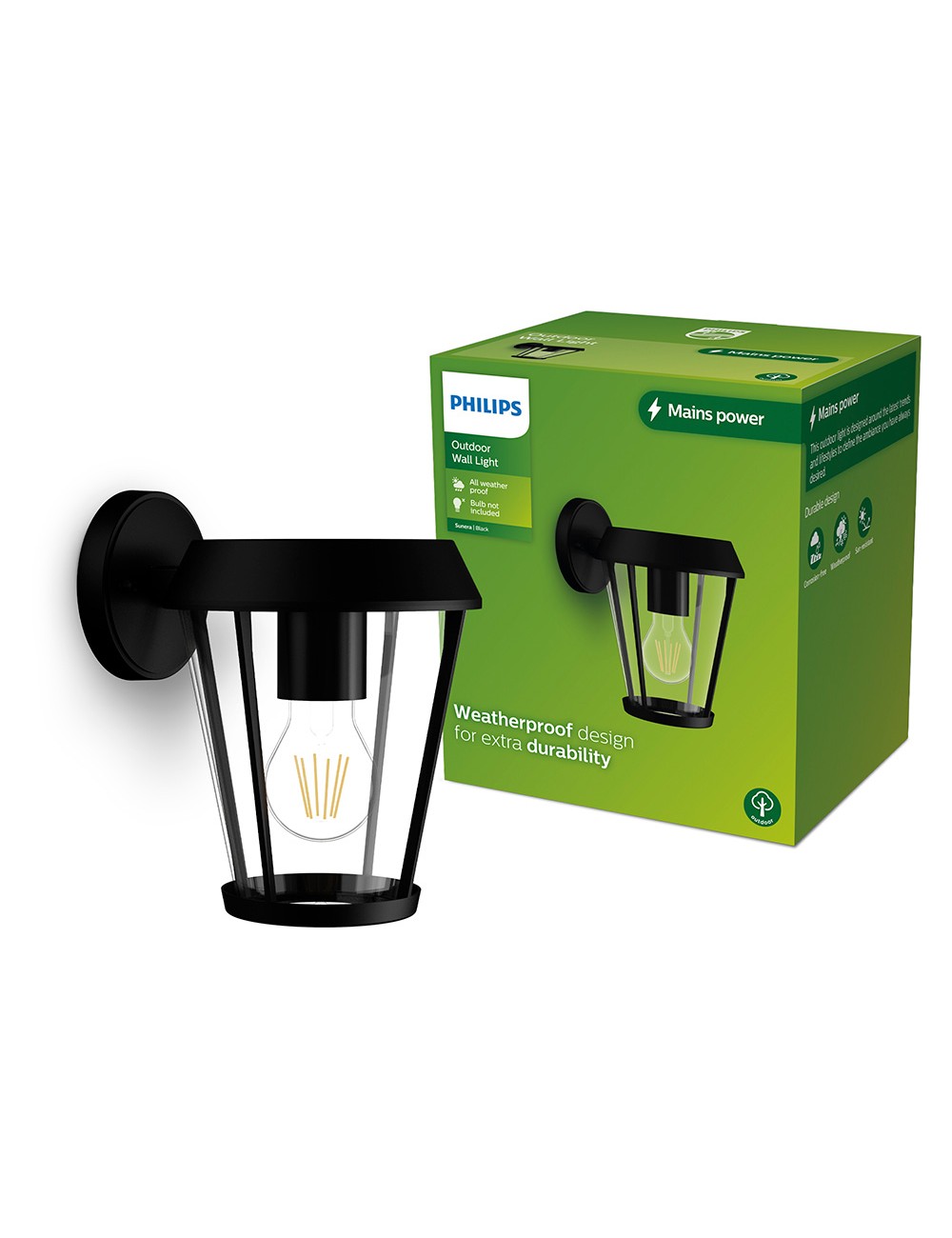 Aplique exterior sunera e27 25 w sin bombilla, color negro, luz hacia abajo