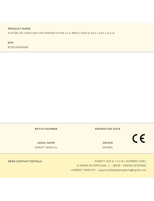 Plafón led circular con sensor acuna 12 w 4000 k 1500 lm 24,5 x 24,5 x 6,3 cm