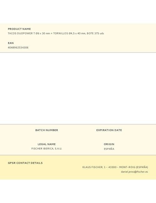 Tacos duopower t ø6 x 30 mm + tornillos ø4,5 x 40 mm, bote 375 uds