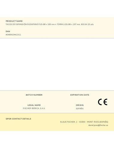 Tacos de expansión duoxpand fus ø8 x 100 mm + tornillos ø6 x 107 mm, bolsa 10 uds