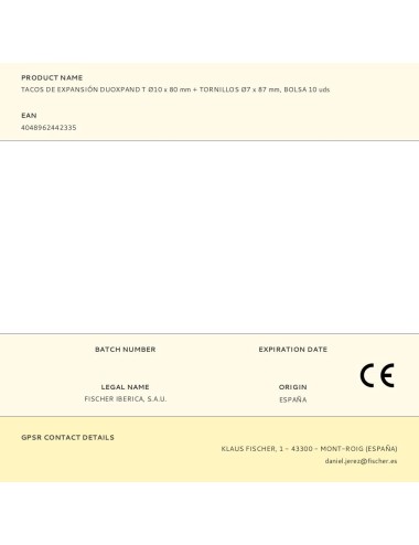Tacos de expansión duoxpand t ø10 x 80 mm + tornillos ø7 x 87 mm, bolsa 10 uds