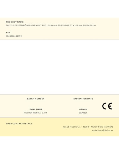 Tacos de expansión duoxpand t ø10 x 120 mm + tornillos ø7 x 127 mm, bolsa 10 uds