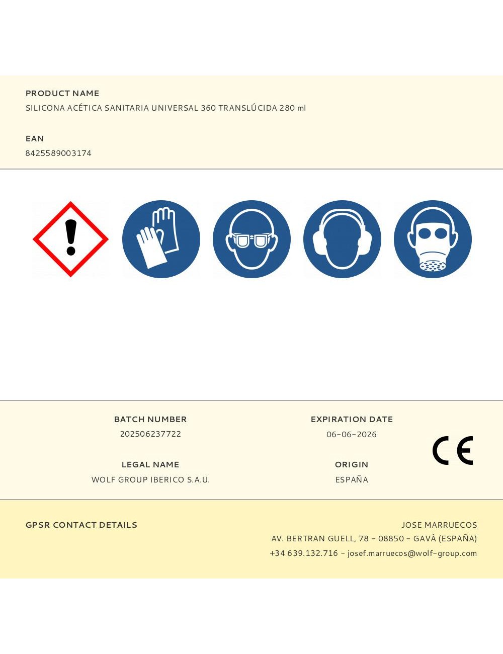 Silicona acética sanitaria universal 360 translúcida 280 ml