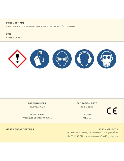 Silicona acética sanitaria universal 360 translúcida 280 ml