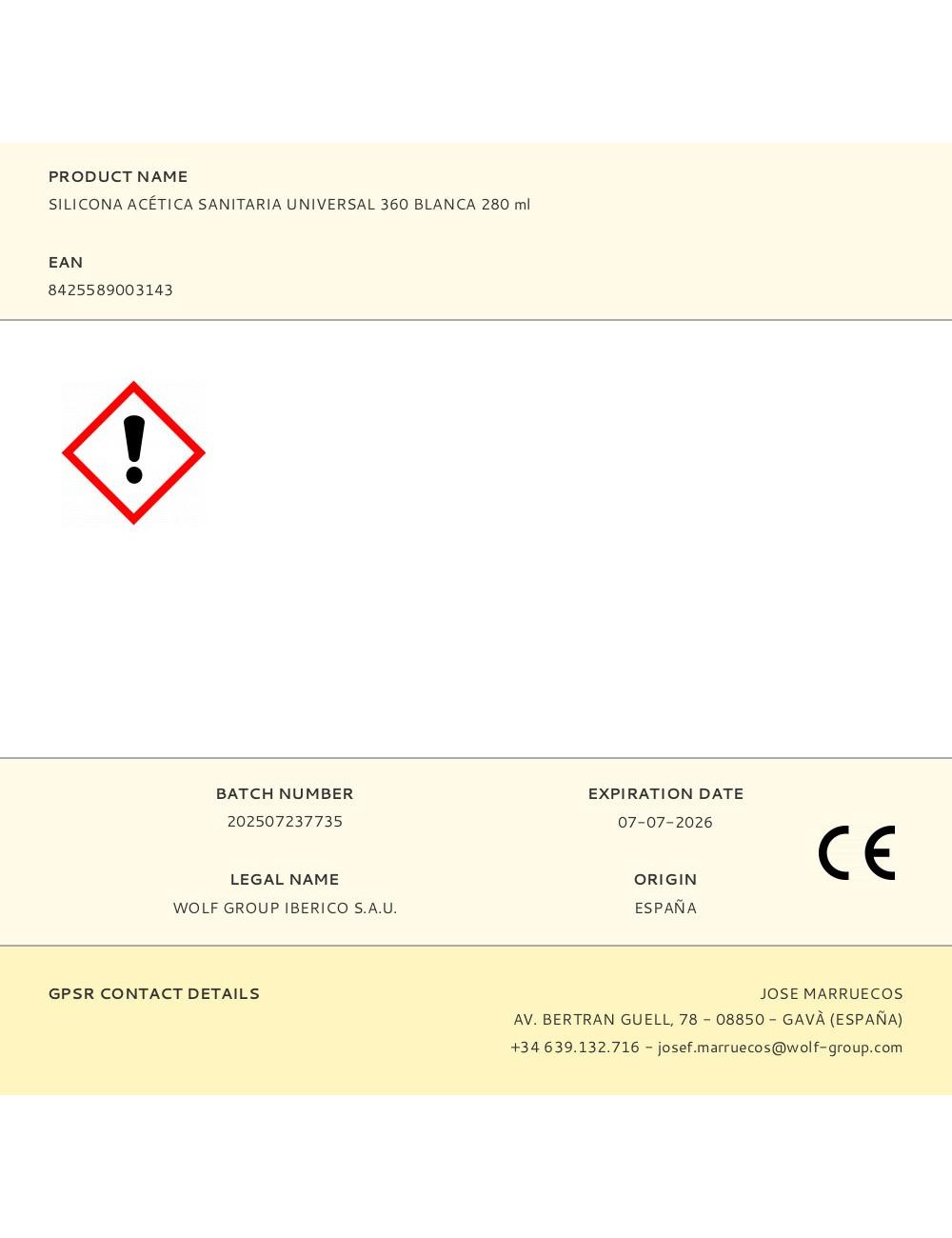 Silicona acética sanitaria universal 360 blanca 280 ml