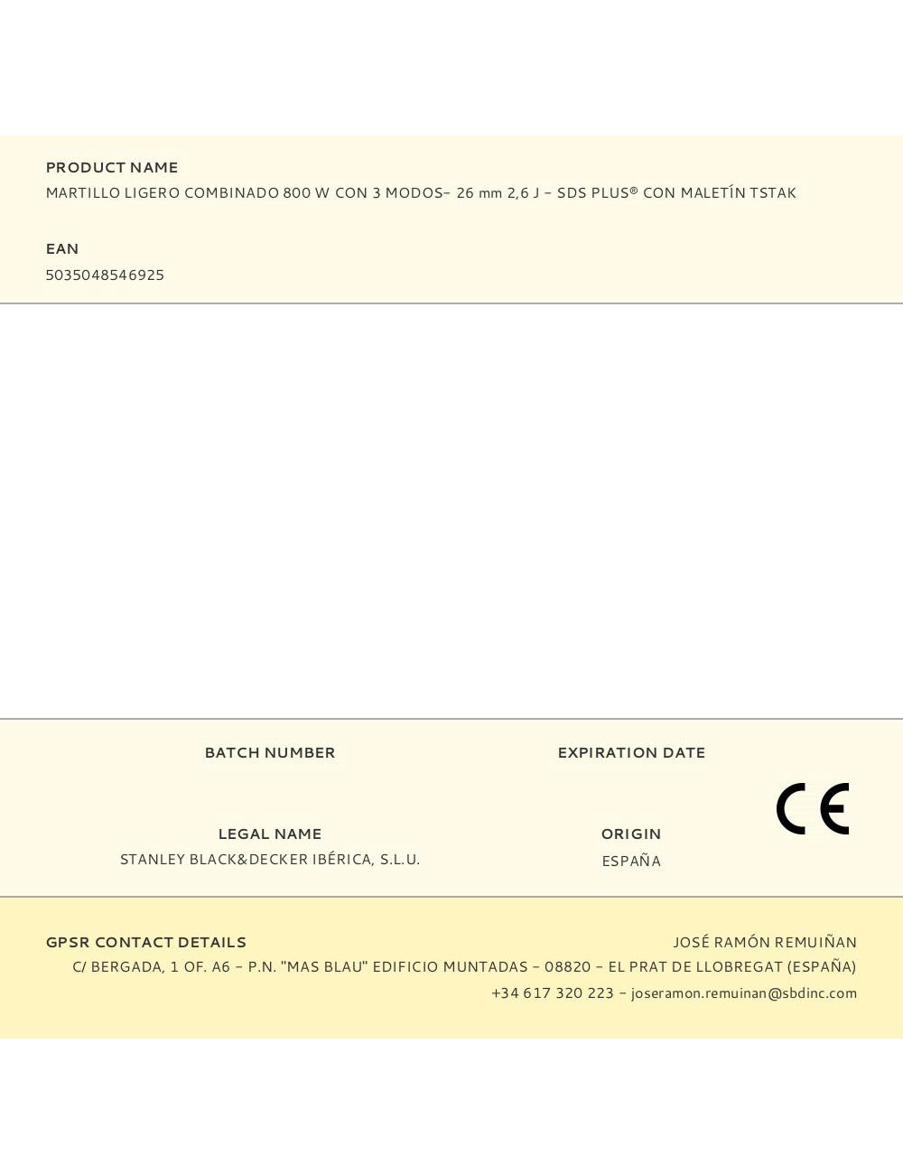 Martillo ligero combinado 800 w con 3 modos- 26 mm 2,6 j - sds plus® con maletín tstak