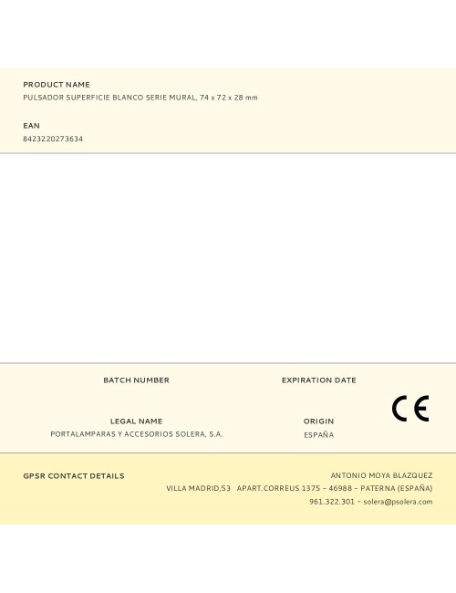 Pulsador superficie blanco serie mural, 74 x 72 x 28 mm