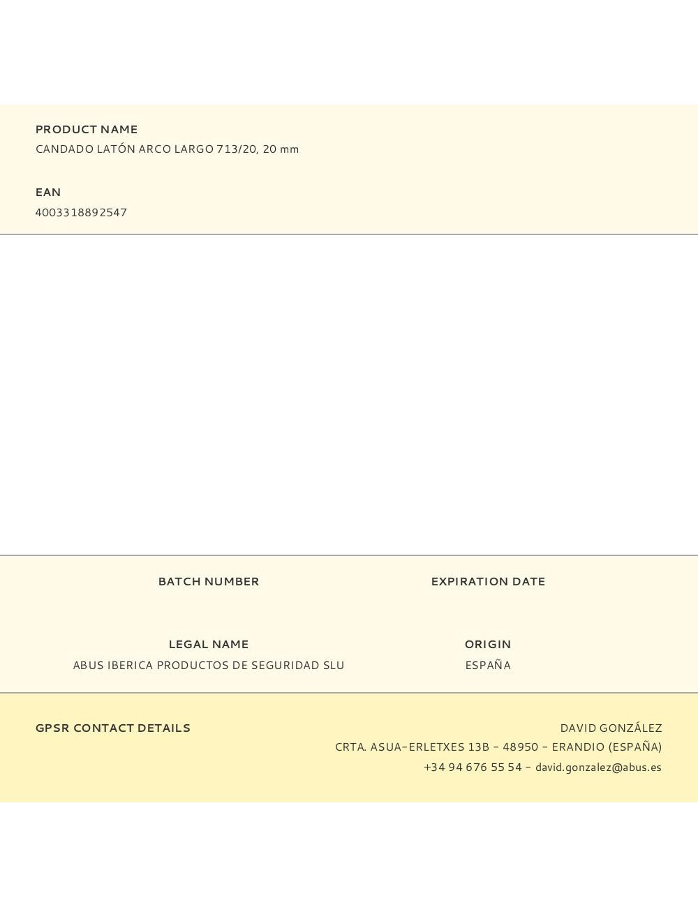 Candado latón arco largo 713/20, 20 mm