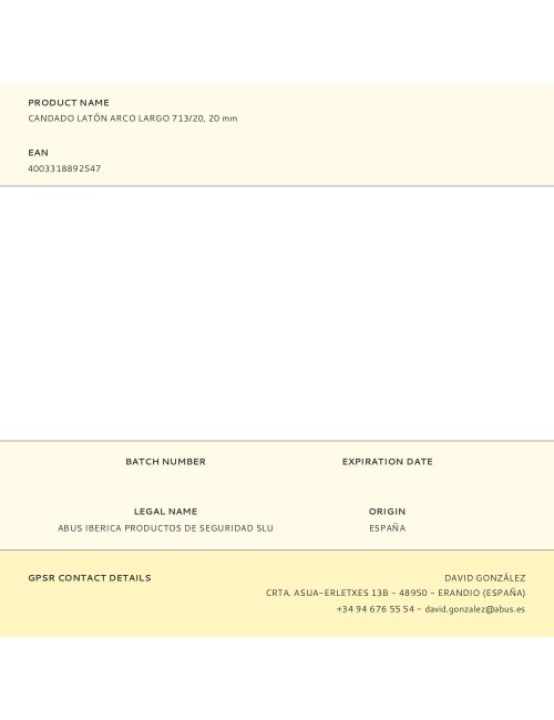 Candado latón arco largo 713/20, 20 mm