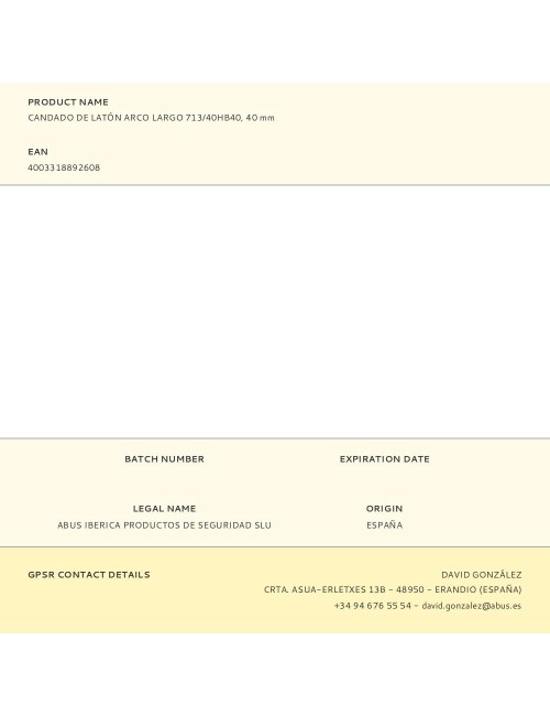 Candado de latón arco largo 713/40hb40, 40 mm