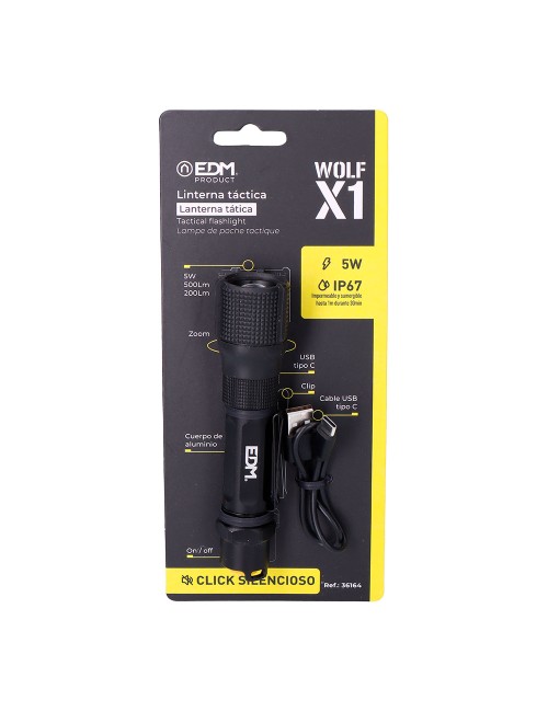 Linterna led táctica wolf x1 recargable 550 lm / 200 lm ip67 ø3,2 x 13,9 cm