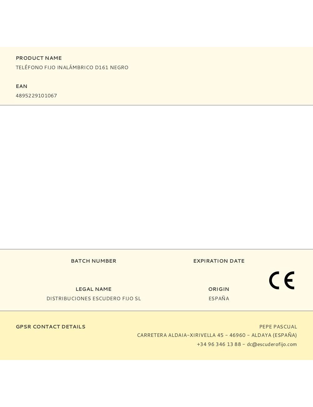 Teléfono fijo inalámbrico d161 negro