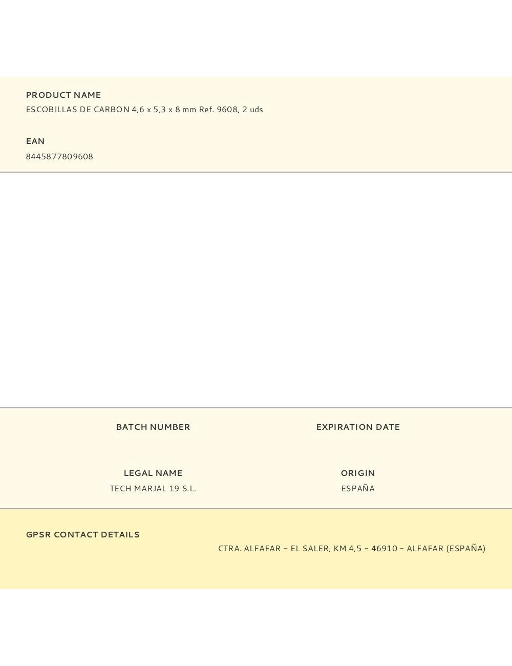 Escobillas de carbon 4,6 x 5,3 x 8 mm ref. 9608, 2 uds