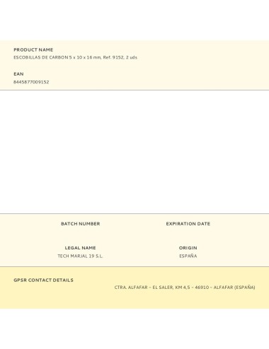 Escobillas de carbon 5 x 10 x 16 mm, ref. 9152, 2 uds