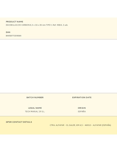 Escobillas de carbon 6,3 x 16 x 26 mm tipo 1 ref. 9064, 2 uds