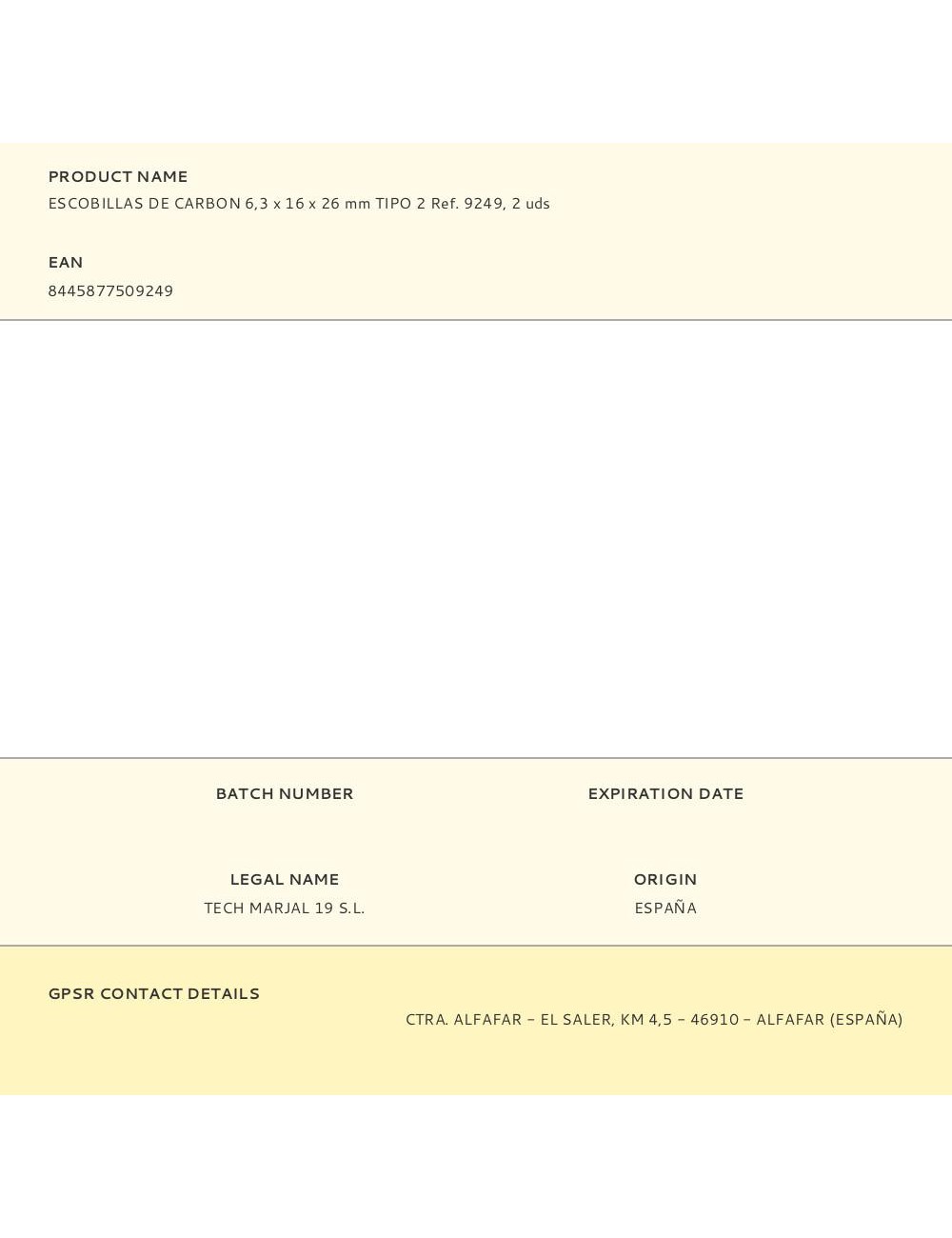 Escobillas de carbon 6,3 x 16 x 26 mm tipo 2 ref. 9249, 2 uds