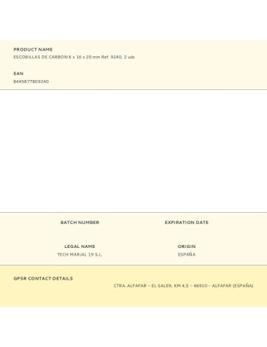 Escobillas de carbon 6 x 16 x 20 mm ref. 9240, 2 uds