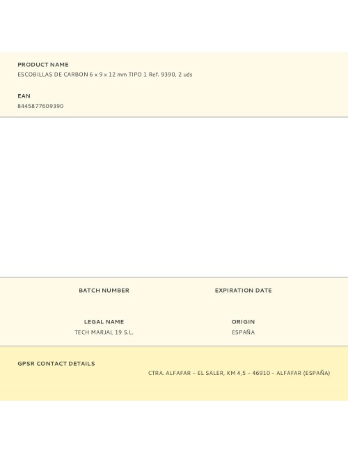 Escobillas de carbon 6 x 9 x 12 mm tipo 1 ref. 9390, 2 uds