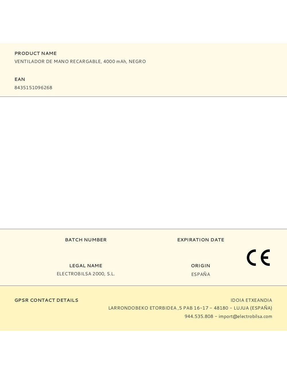 Ventilador de mano recargable, 4000 mah, negro