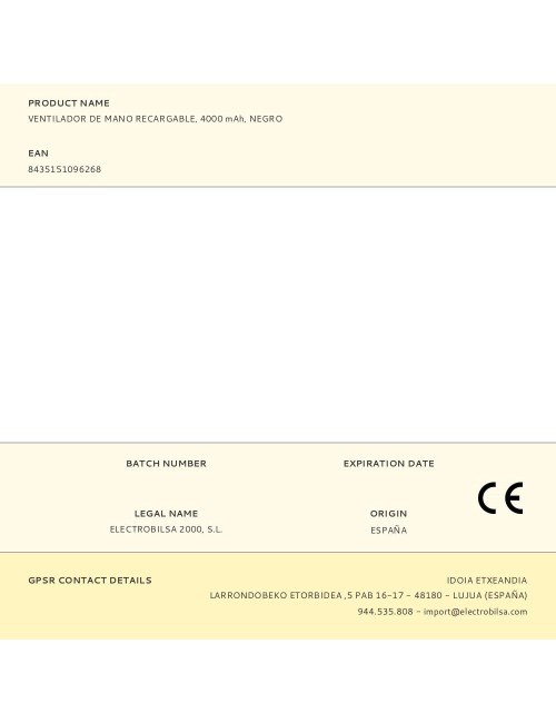 Ventilador de mano recargable, 4000 mah, negro