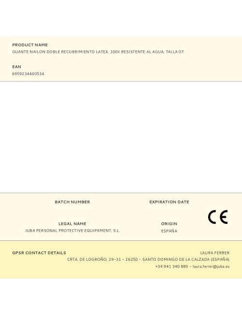 Guante nailon doble recubrimiento latex, 100% resistente al agua, t-07