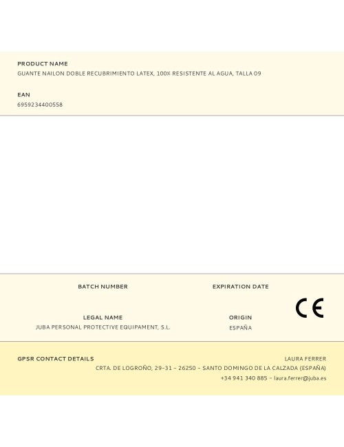 Guante nailon doble recubrimiento latex, 100% resistente al agua, t-09