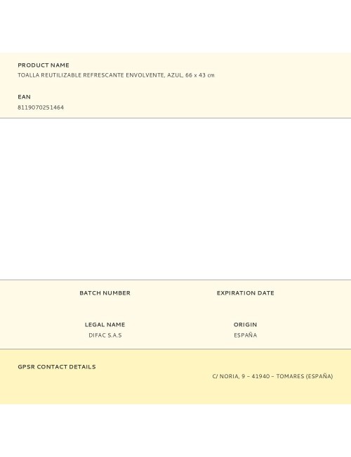 Toalla reutilizable refrescante envolvente, azul, 66 x 43 cm