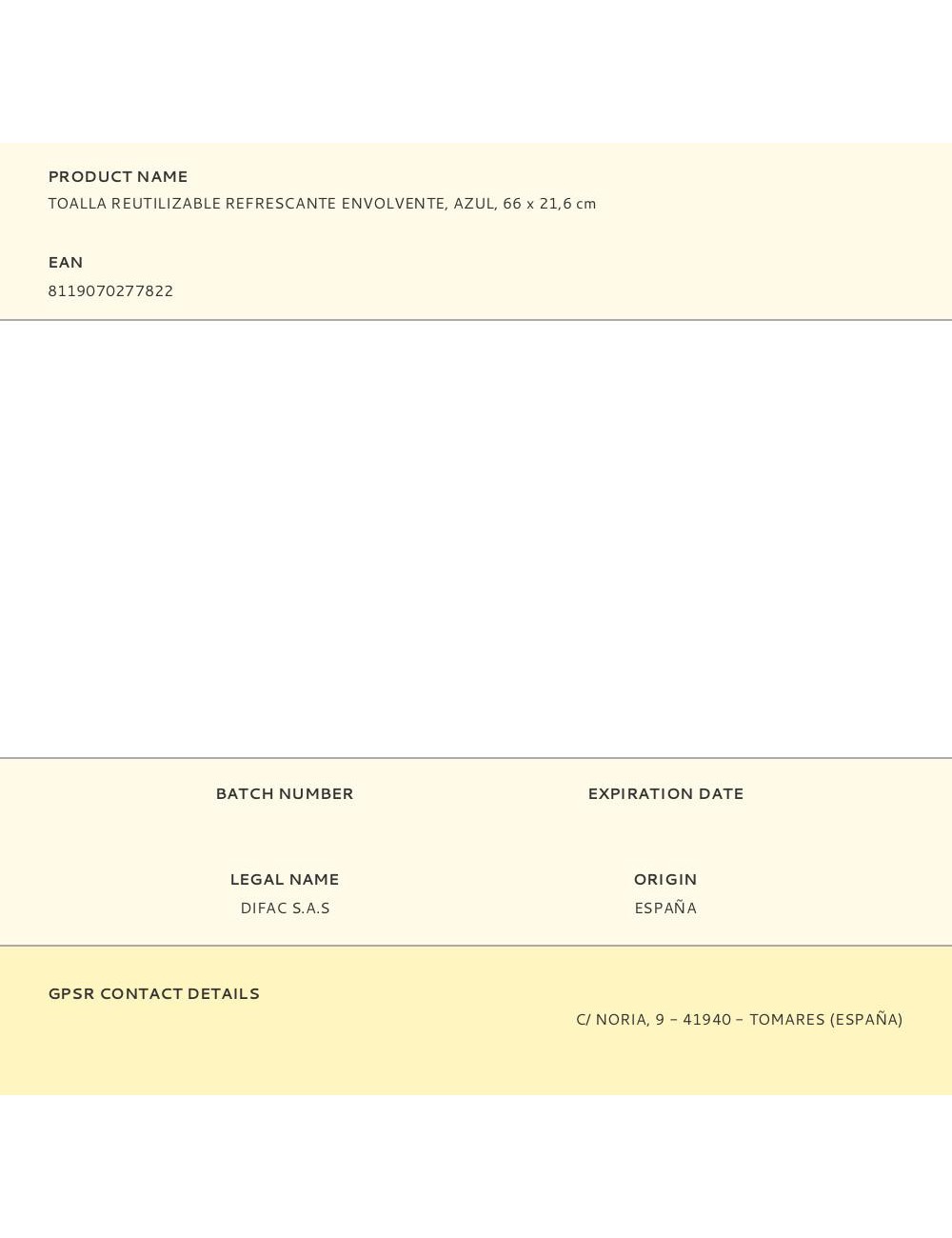 Toalla reutilizable refrescante envolvente, azul, 66 x 21,6 cm