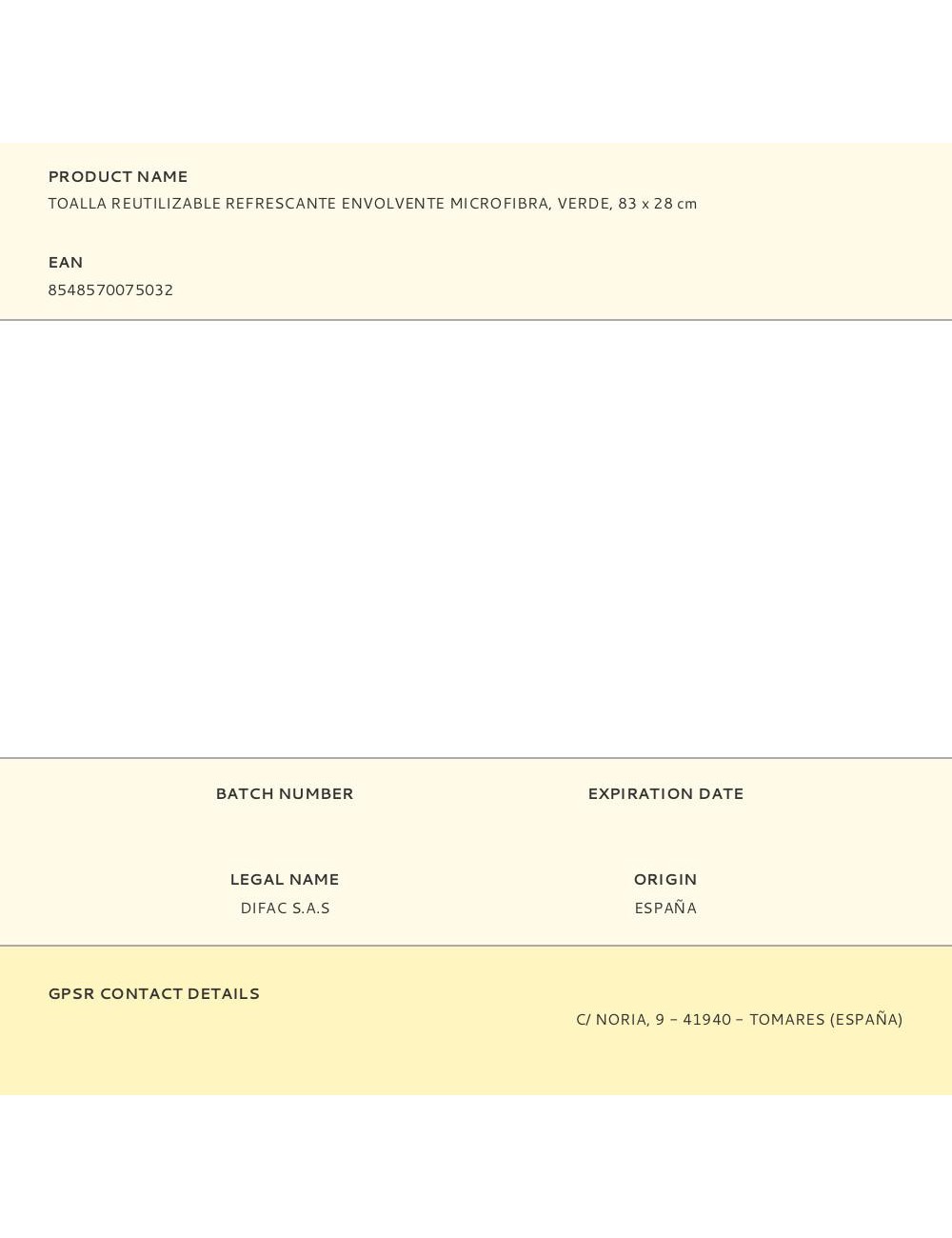 Toalla reutilizable refrescante envolvente microfibra, verde, 83 x 28 cm