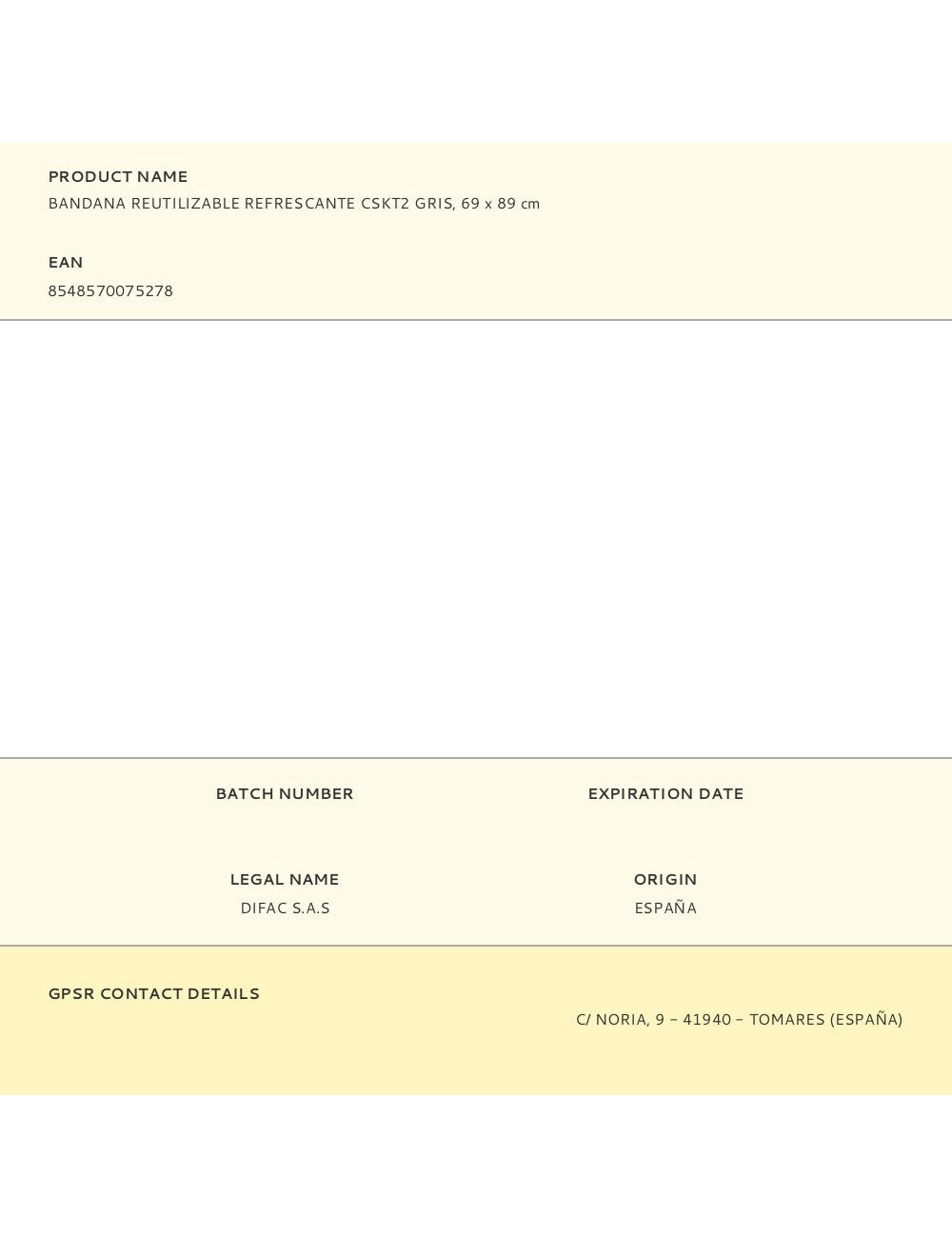 Bandana reutilizable refrescante cskt2 gris, 69 x 89 cm