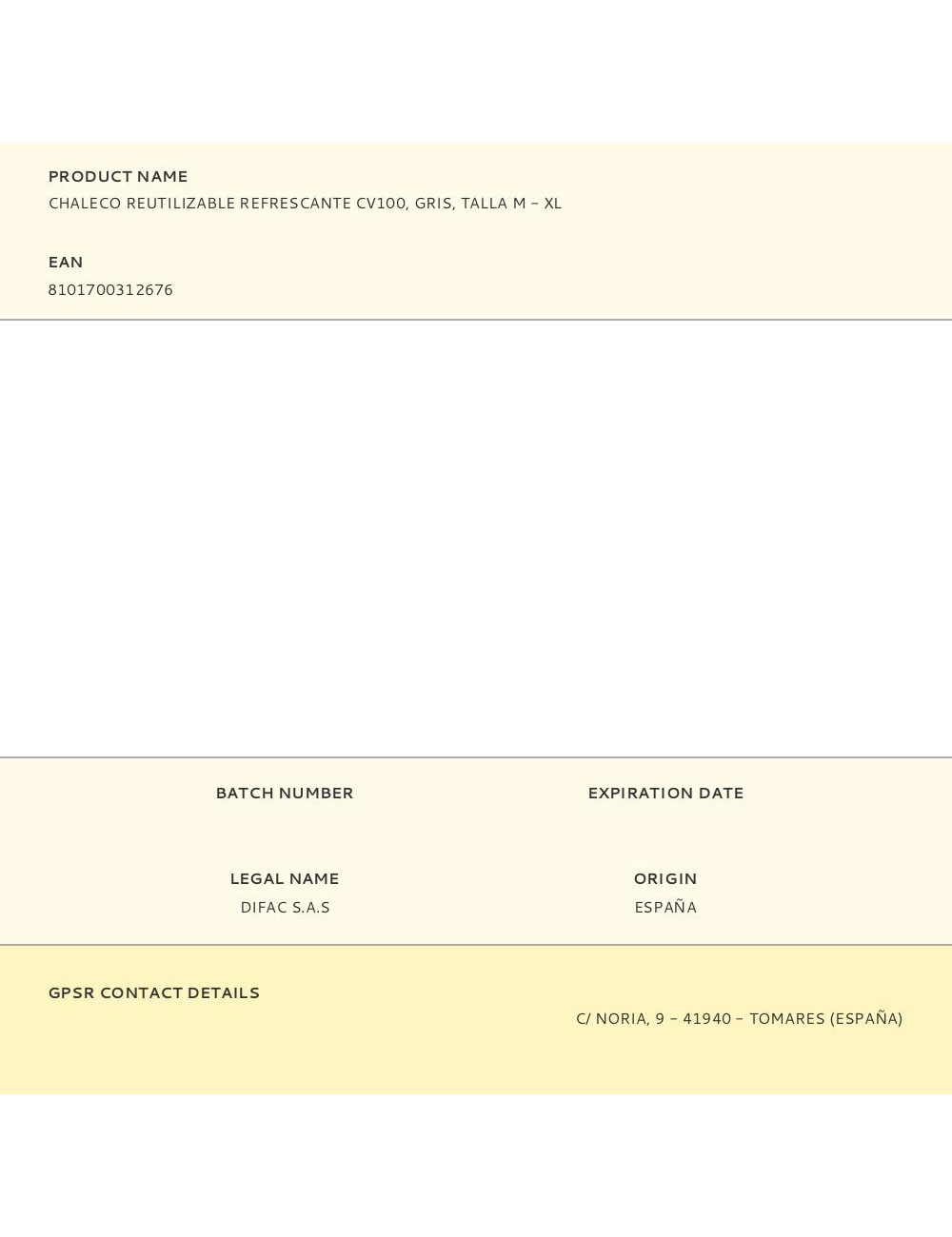 Chaleco reutilizable refrescante cv100, gris, talla m - xl