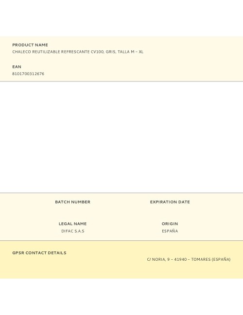 Chaleco reutilizable refrescante cv100, gris, talla m - xl