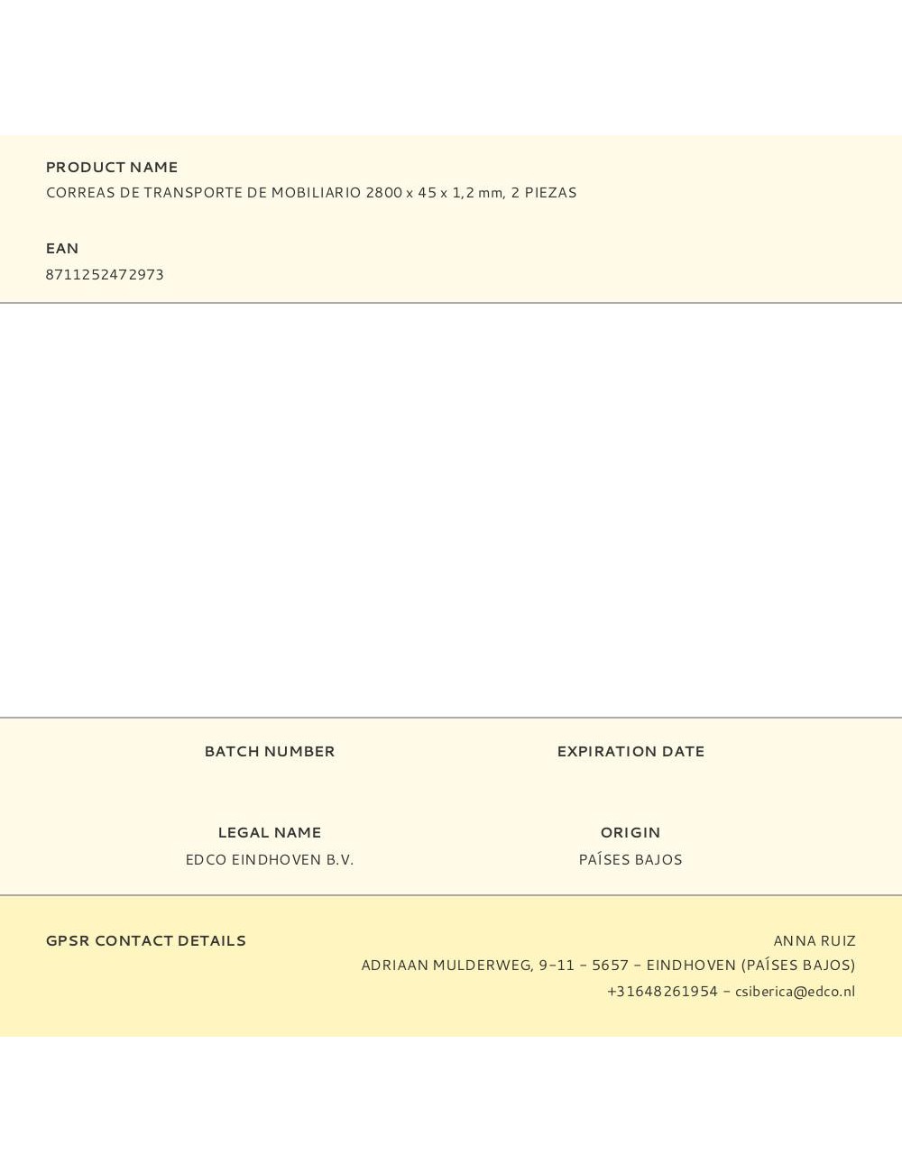 Correas de transporte de mobiliario 2800 x 45 x 1,2 mm, 2 piezas