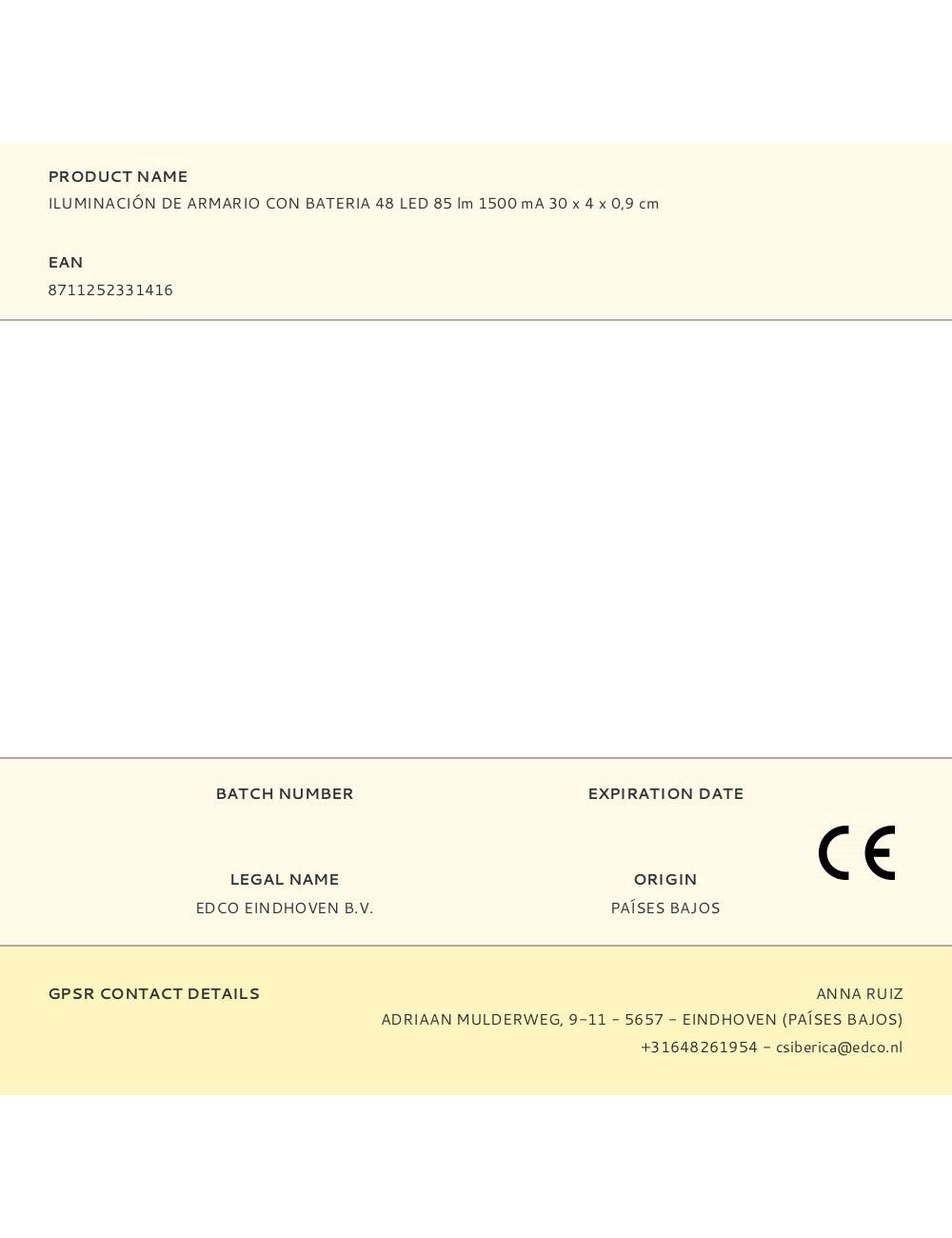 Iluminación de armario con bateria 48 led 85 lm 1500 ma 30 x 4 x 0,9 cm