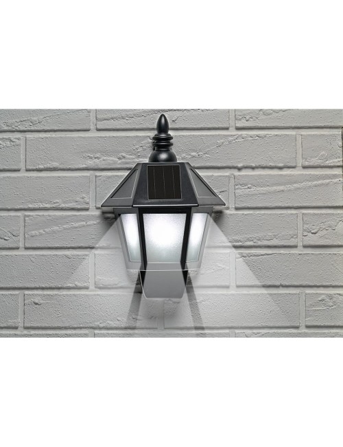 Aplique solar led, luz fria/efecto llama, ip44, negro