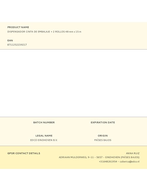 Dispensador cinta de embalaje + 2 rollos 48 mm x 15 m