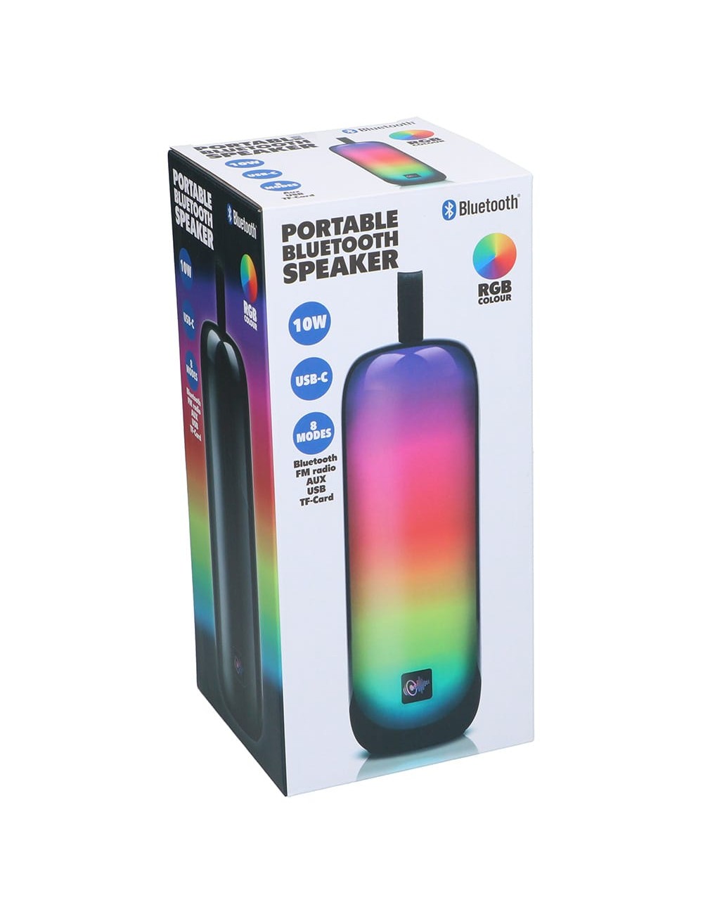 Altavoz bluetooth 10 w con 8 modos de luz ø8 x 24 cm