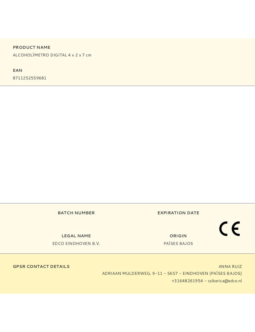 Alcoholímetro digital 4 x 2 x 7 cm