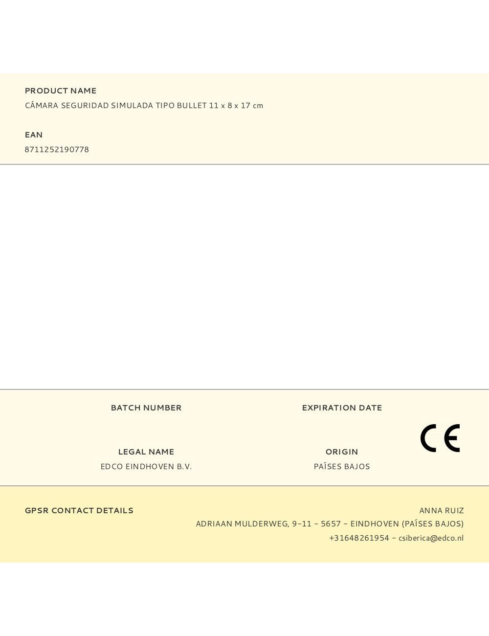 Cámara seguridad simulada tipo bullet 11 x 8 x 17 cm