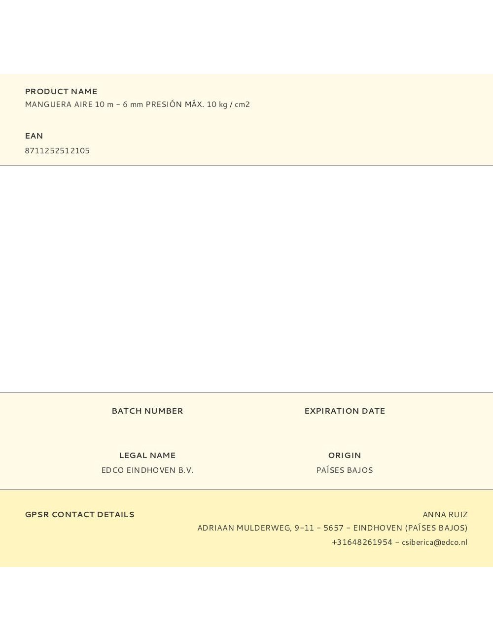 Manguera aire 10 m - 6 mm presión máx. 10 kg / cm2