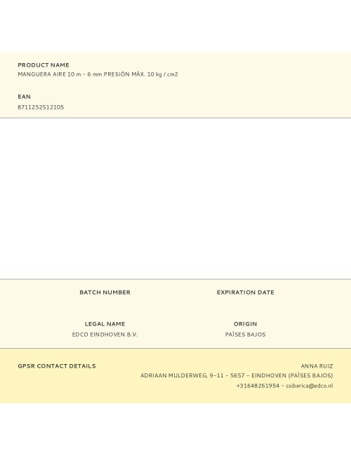 Manguera aire 10 m - 6 mm presión máx. 10 kg / cm2