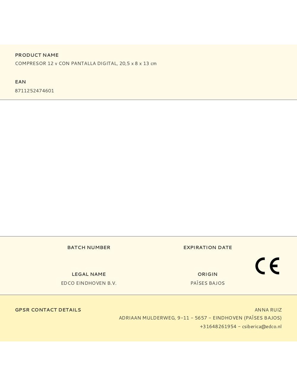 Compresor 12 v con pantalla digital, 20,5 x 8 x 13 cm