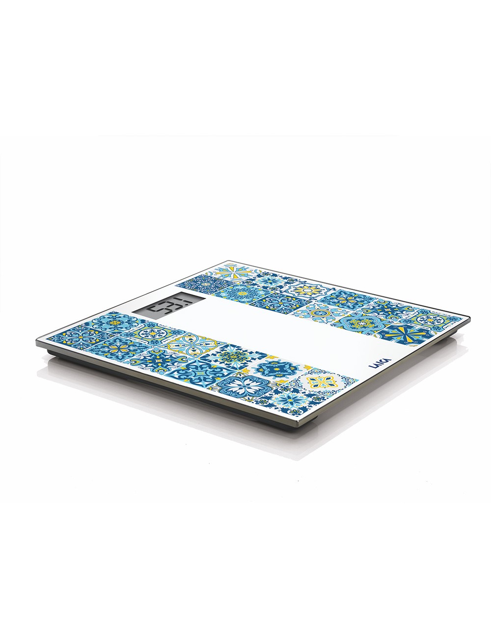 Báscula de baño electrónica con batería recargable cárga máxima 180 kg modelo estampado azul