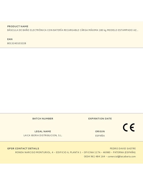 Báscula de baño electrónica con batería recargable cárga máxima 180 kg modelo estampado azul