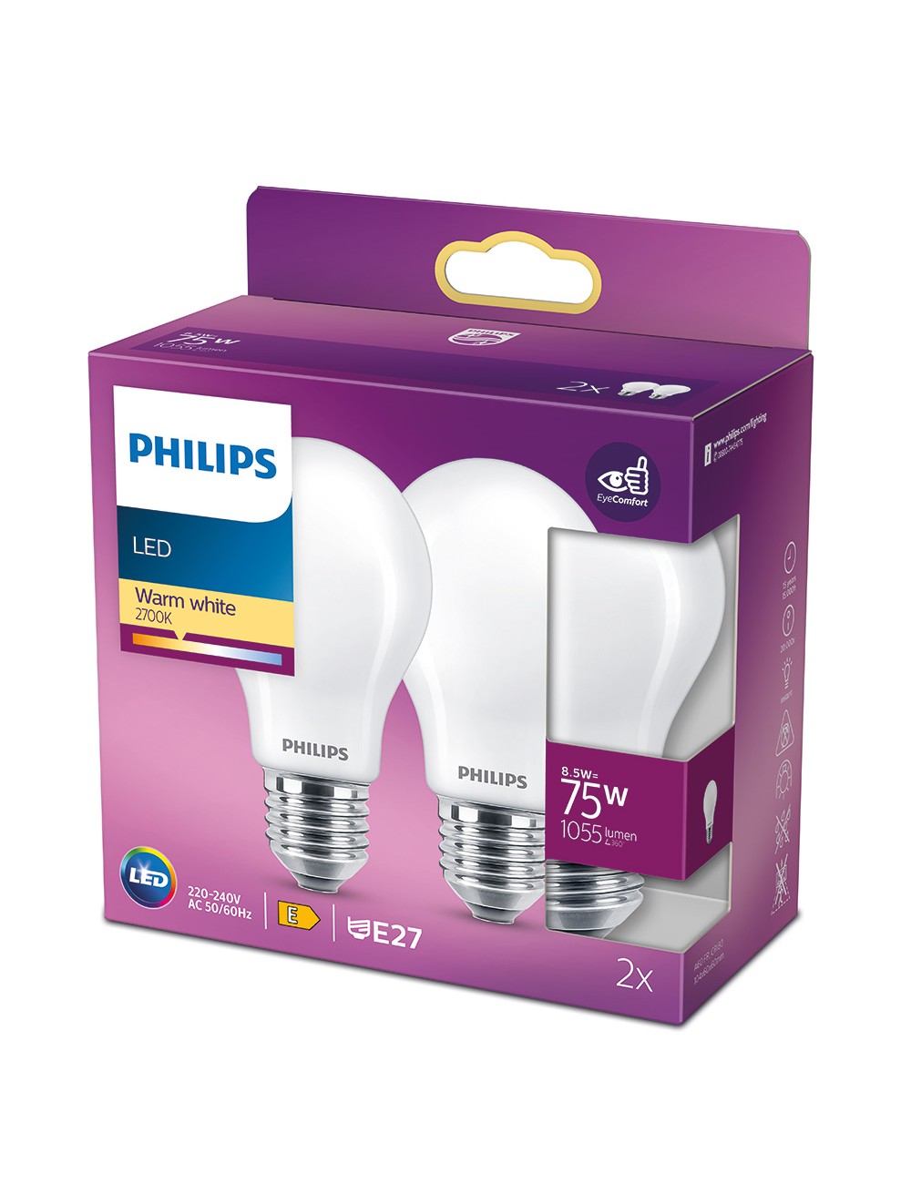 Bombilla estándar led e27 8,5 w 1055 lm 2700 k luz cálida, 2 uds