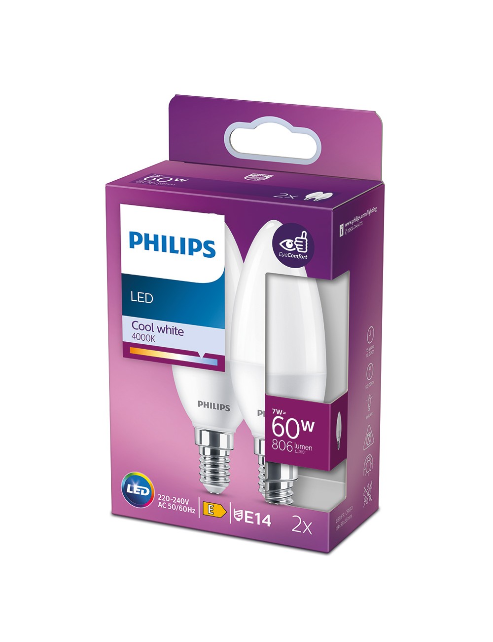 Bombilla vela led e14 7 w 806 lm 4000 k luz día, 2 uds