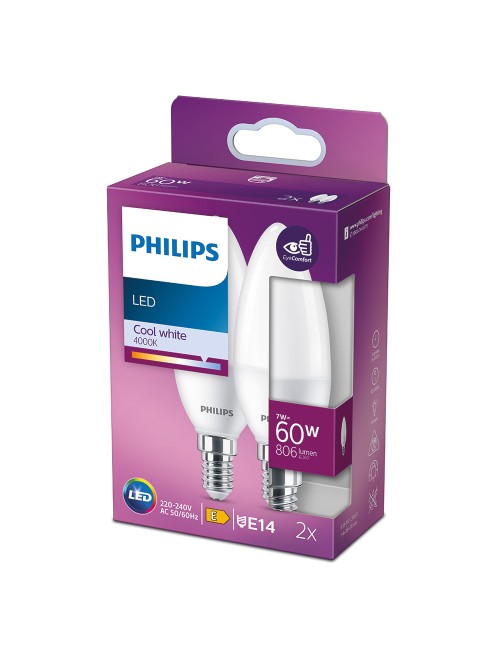 Bombilla vela led e14 7 w 806 lm 4000 k luz día, 2 uds